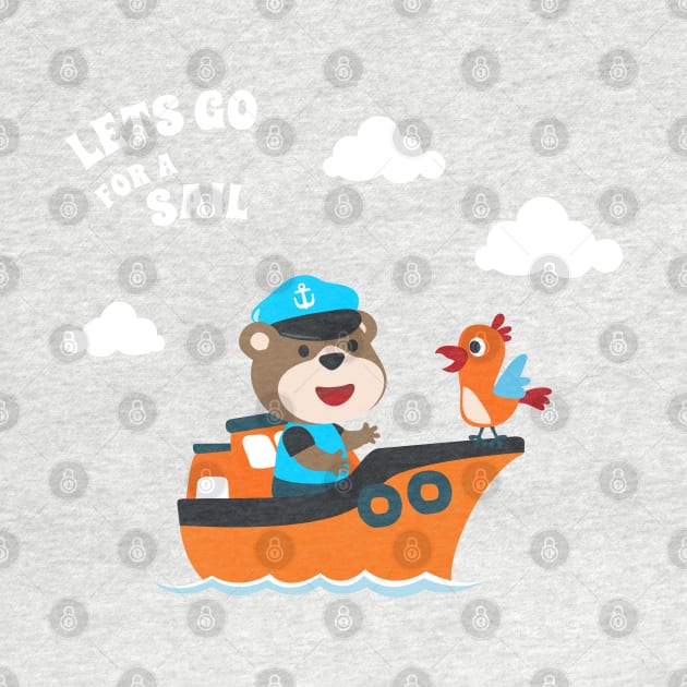Cute bear the animal sailor on the boat with cartoon style by KIDS APPAREL